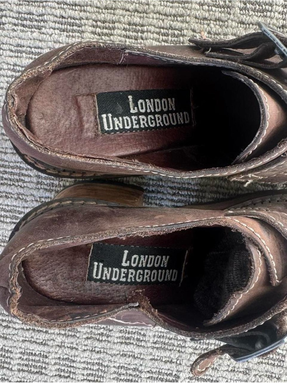 Vintage London Underground brown leather chunky buckle platform loafers - Picture 5 of 10